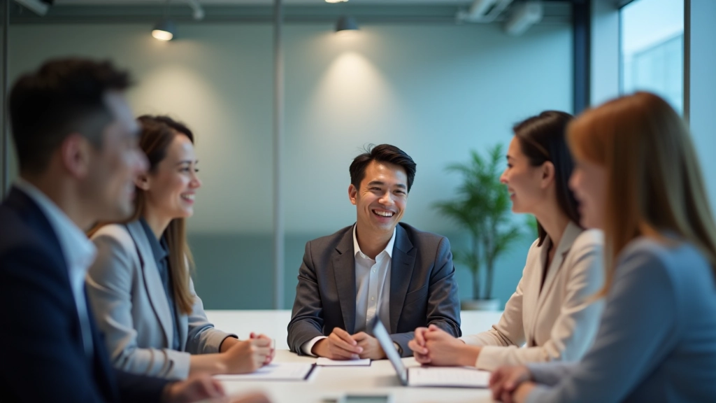 Professional team collaborating in a modern office setting