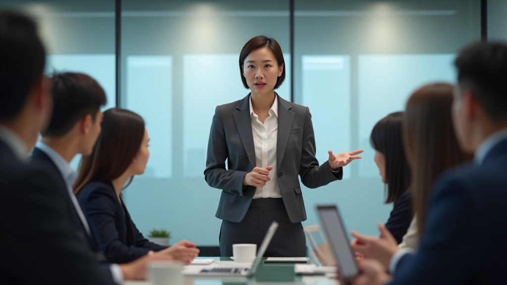 Professional presenting to a room of colleagues